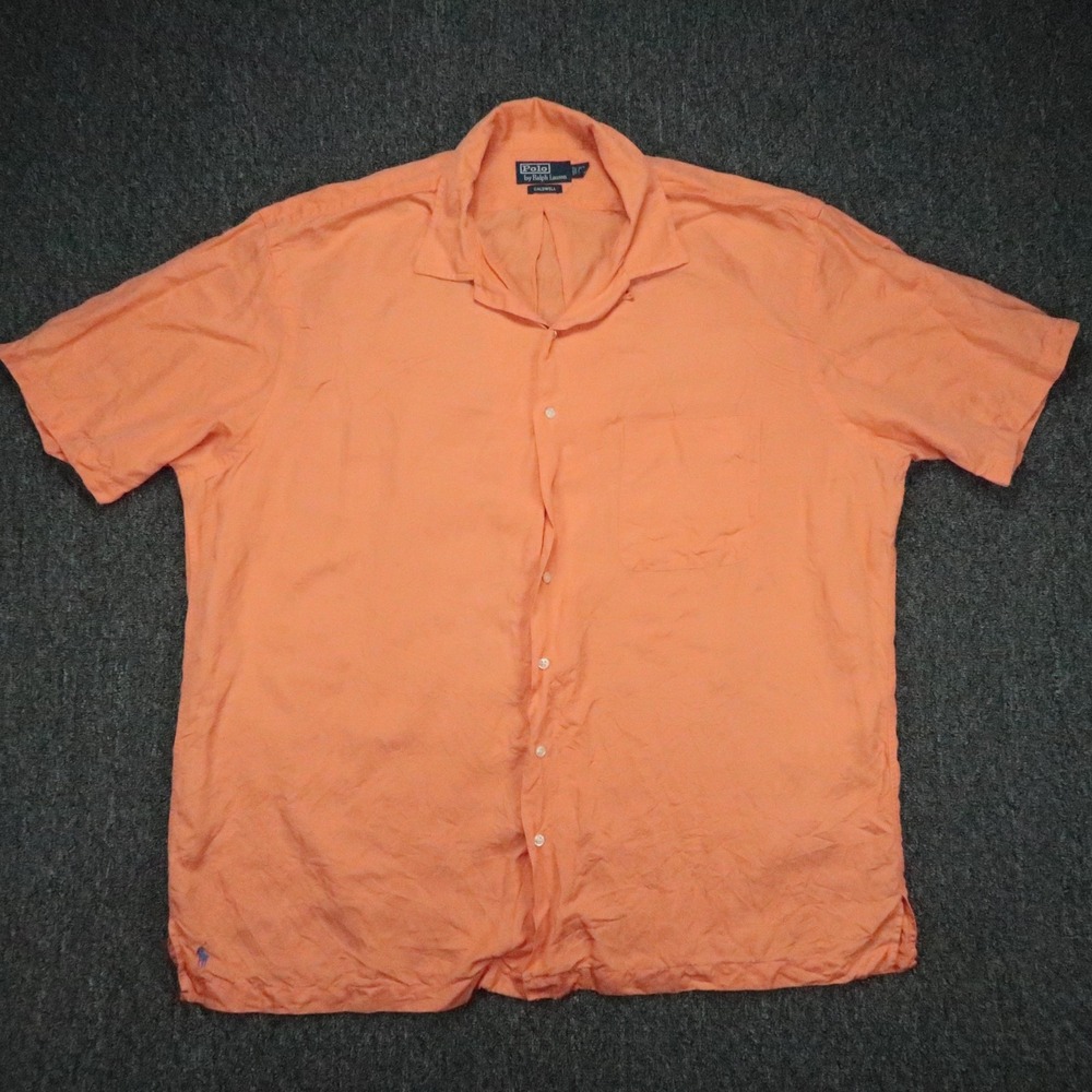 Polo Ralph Lauren Shirt Mens XXL Orange Caldwell Linen Silk Short Sleeve Camp